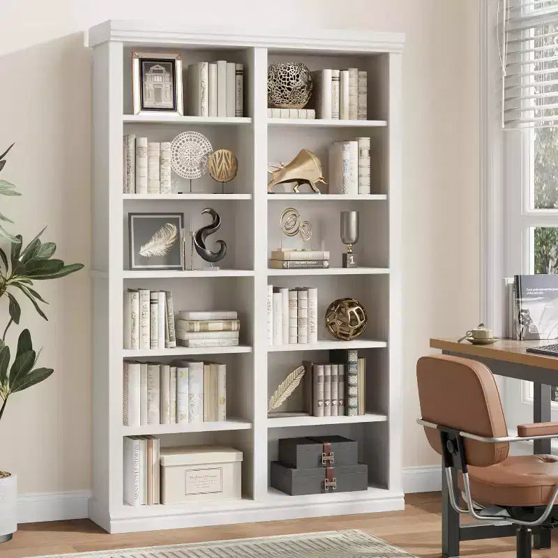 74.5 High Bookshelf With 2 Rows of Storage Space, 6-Layer Double-Width Bookshelf, Spacious Freestanding Bookcase for Living Room, Office, Library
