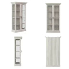 Famapy Bookcase Gray Oak Glass Display Cabinet wLED Light Strip, Tall Bookshelf with Doors Curio Storage Cabinet