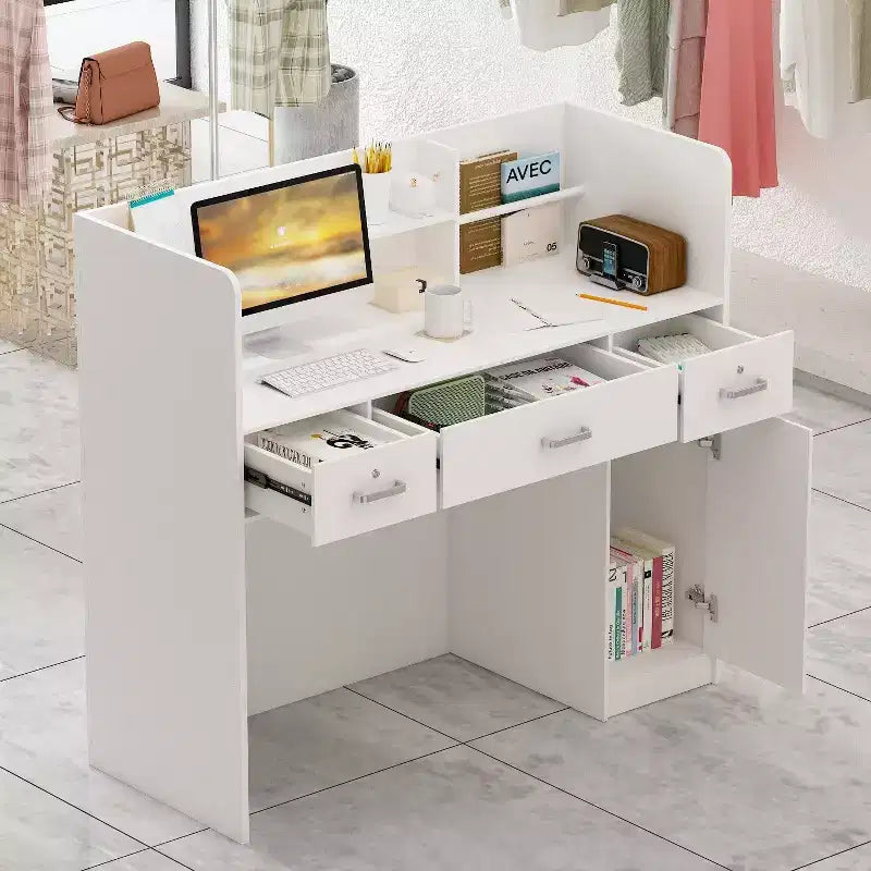 Famapy L-shaped Reception Desk Multifunctional Welcome Desk Workstation