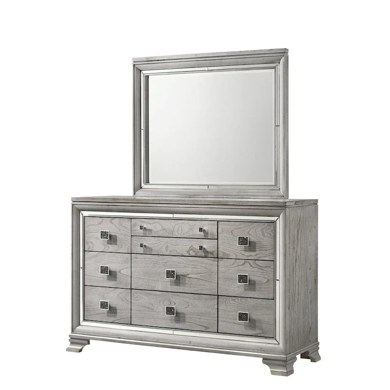Ensemble de chambre à coucher 6 pièces en panneau rembourré gris Evonne avec éclairage DEL