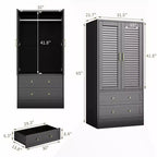 Armoire à persiennes GustoWave 65, Placard en bois avec 2 portes et 2 tiroirs, Rangement avec tringle à suspendre pour chambre à coucher