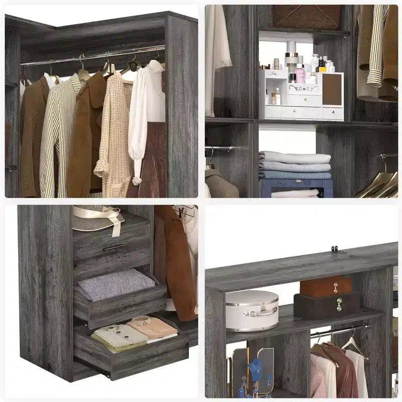 Besiost Set of 2 Corner Closet System with Tower Shelves, Freestanding Closet Organizer with Drawers