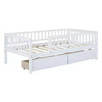 Twin Size Low Daybed with Storage Drawers, Wood Twin Platform Bed Frame with Rails for Boys and Girls Bedroom