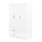 Whisen Wood 3-Door Wardrobe Armoire with Hanging Rod, 2-Drawers, and Storage Shelves