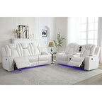 Power Reclining Sofa with Wireless Charger,Reading Light for Living Room,Faux Leather LED Light,AC/USB Port,Cup Holder,Black