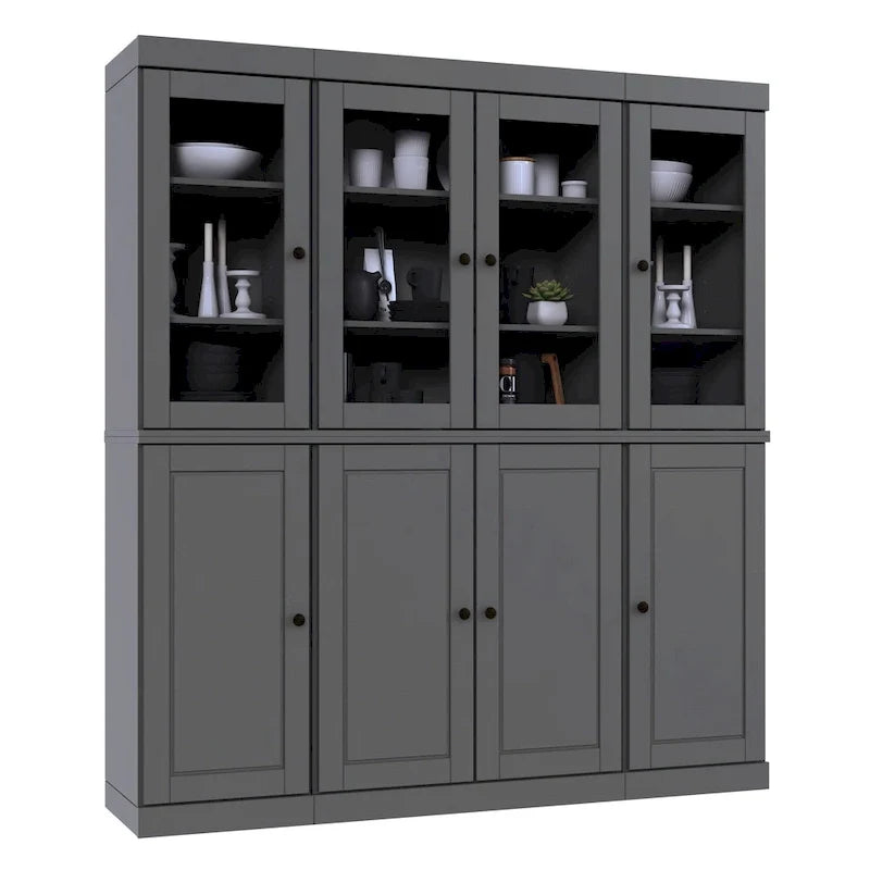 100% Solid Wood Kitchen China Pantry Buffet with Glass or Solid Wood Doors and 2-Drawer Kit 65 x 71.5