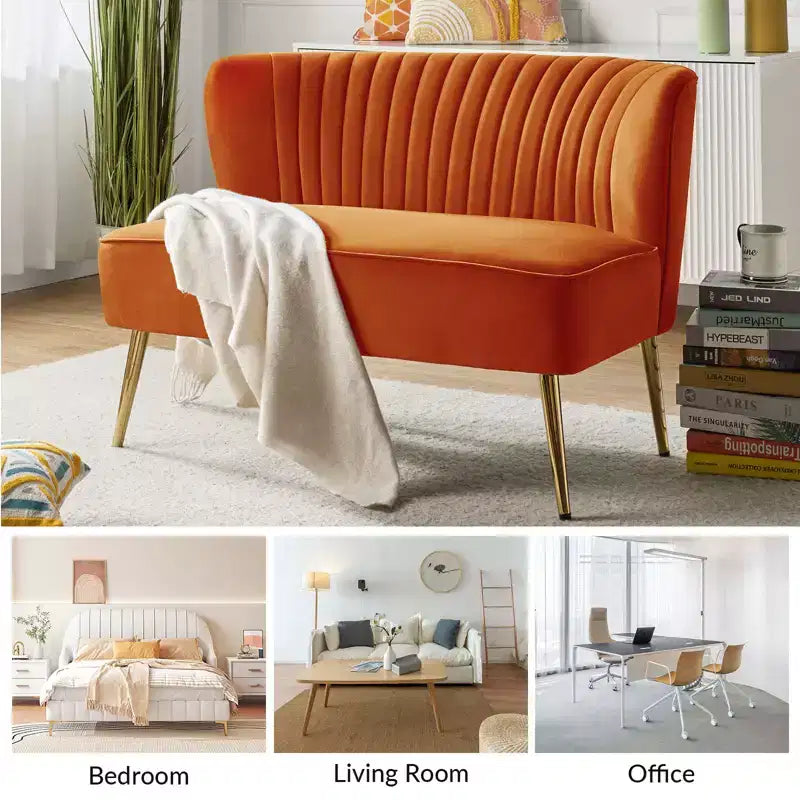 Causeuse en velours Nicolas | Canapé 2 places contemporain pour salon et chambre à coucher avec dossier capitonné | Karat Home