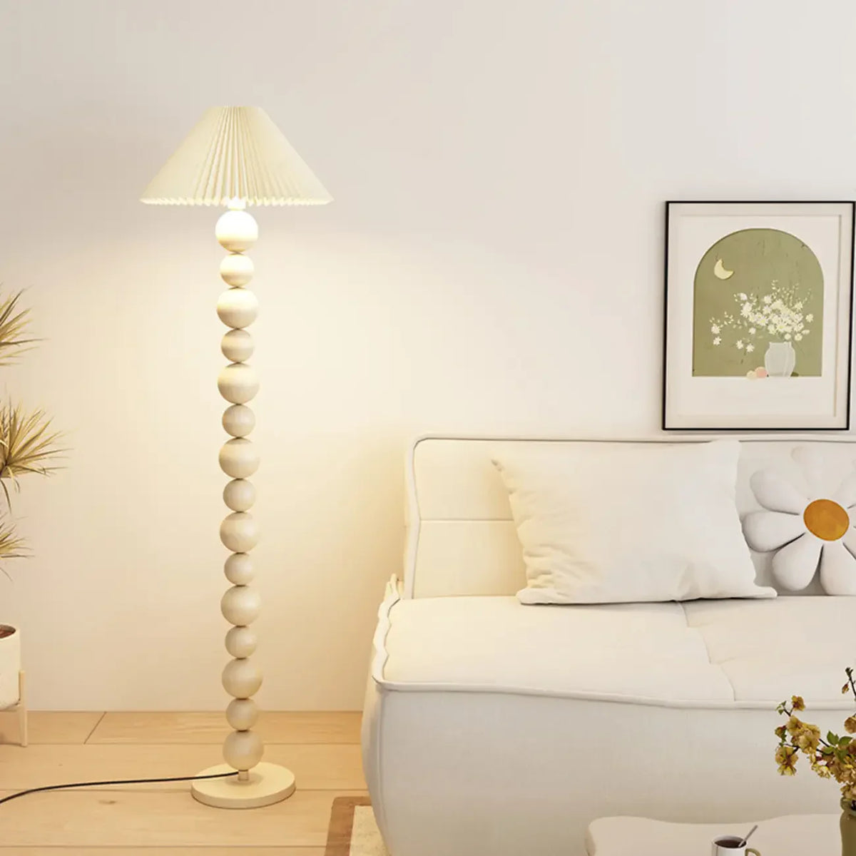 Decorative Modern Stacked Ball Floor Lamp with Fabric Shade