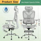 Chaise de bureau ergonomique en maille GALAXHERO, chaise pivotante inclinable à dossier haut et robuste, chaise de maison avec support lombaire, vérin à gaz SGS classe 4, blanc