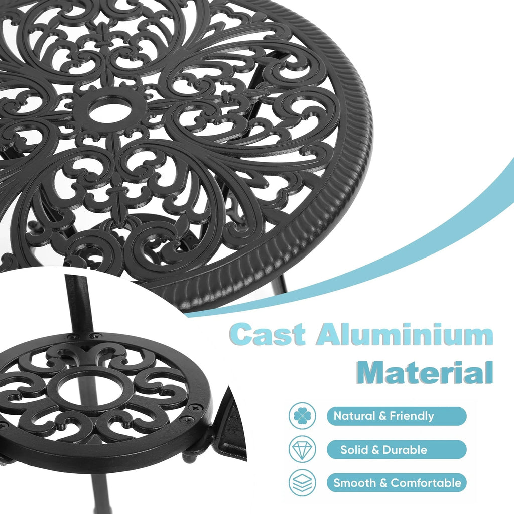 Ensemble de 3 pièces pour terrasse extérieure en aluminium avec table papillon, chaises et trou pour parasol