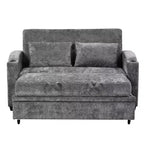 61.6 Modern Chenille Convertible Sofa Bed with USB Ports, Cup Holders & Adjustable Backrest for Living Room, Apartment