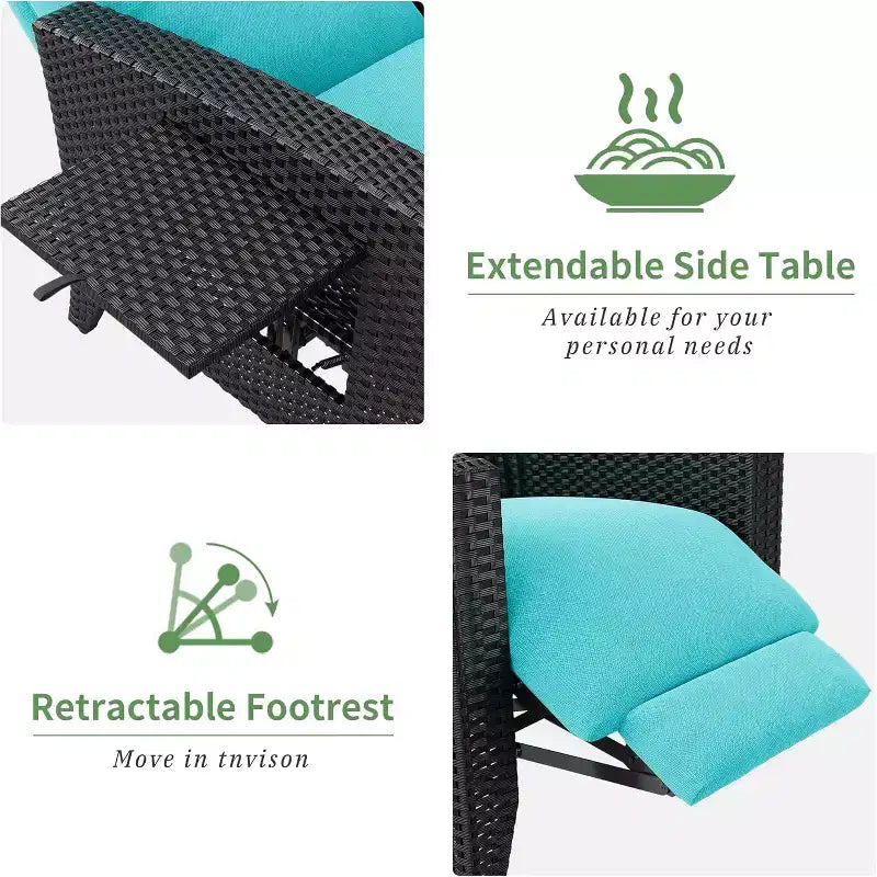 Outdoor Wicker Recliner with Adjustable Back and Footrest, Reclining Patio Chair with Independent,Outdoor Recliner Chair with Cushion