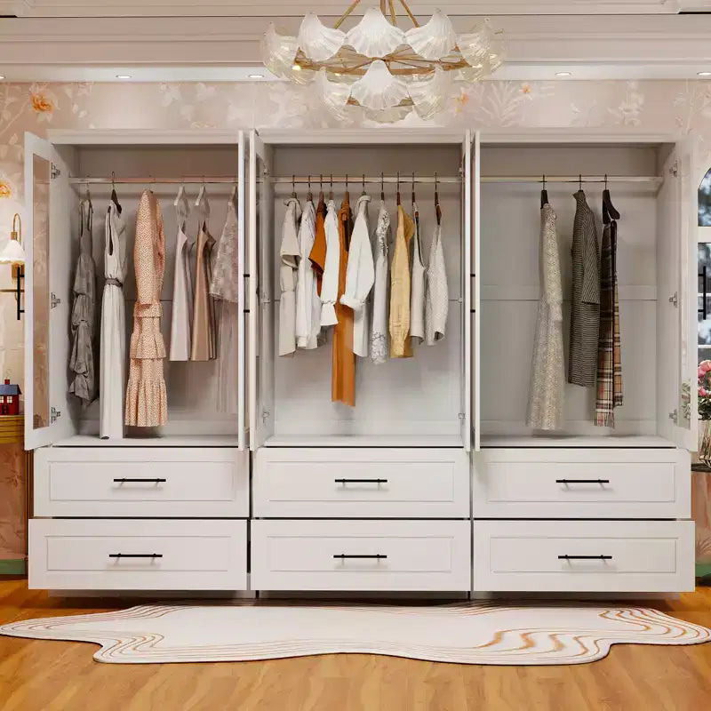 White Wood 94.5 in. Armoire with 6 Drawers and 6 Doors