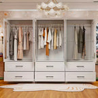 White Wood 94.5 in. Armoire with 6 Drawers and 6 Doors