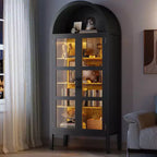 Storage Cabinet, Black/White, Arched Style, Single, 71 Tall with LED Lights & Glass Doors