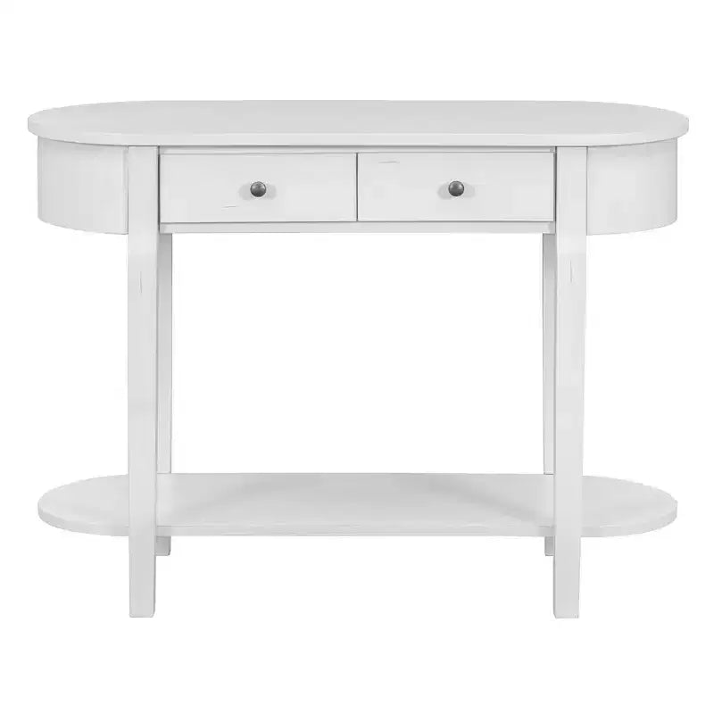 Okak Elegant Console Table with Smooth Glaze, Entry Table with Curved Design and 2 Drawers, Accent Table for Living Room, Hallway