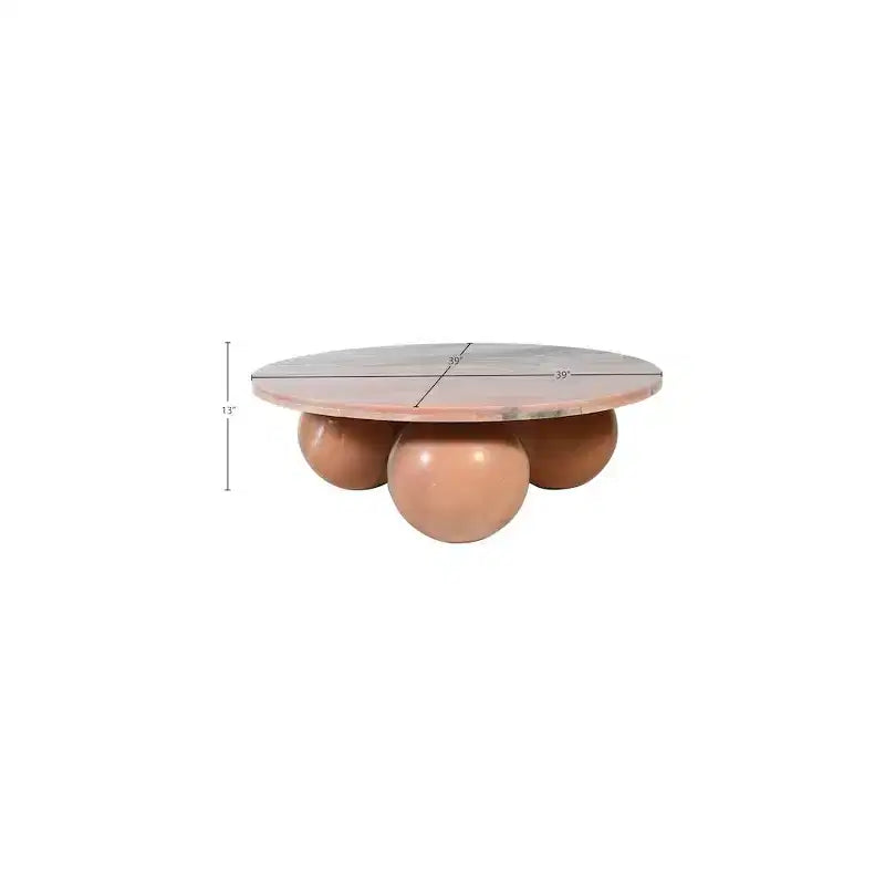 Round Marble Coffee Table with Sphere Legs, Multicolor, Seats 4–6