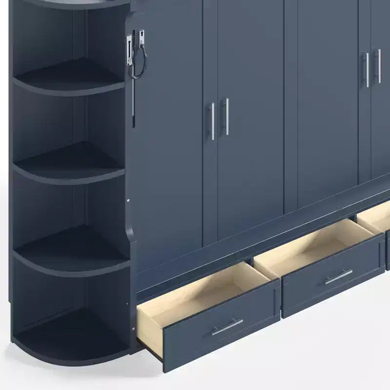 GDFStudio Rina Modern Murphy Platform Bed with Shelf, Side Cabinets and Drawers