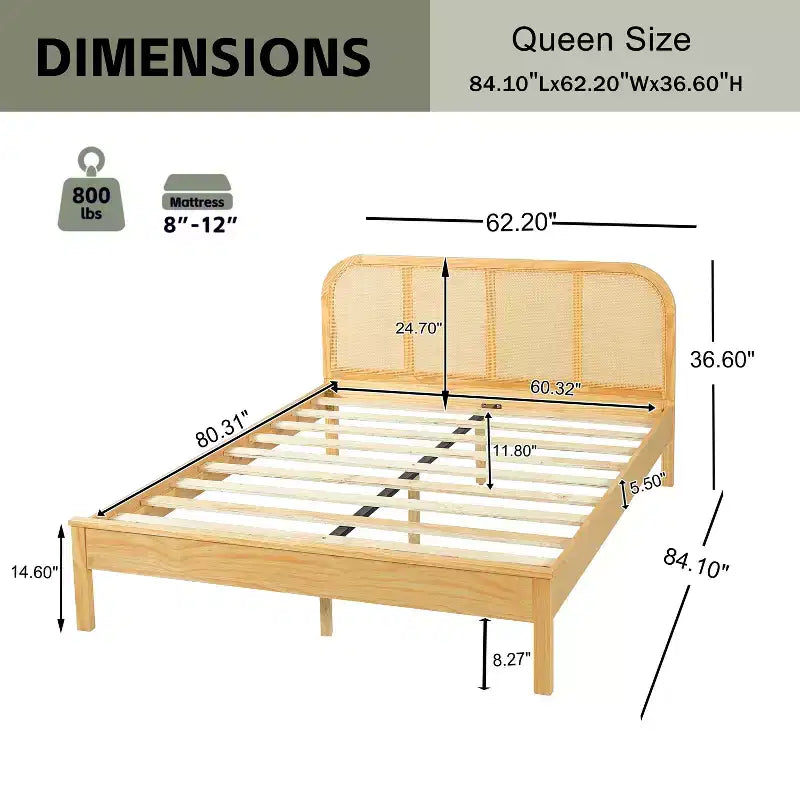 Christopher Knight Home Callahan Modern Boho Wood Platform Bed Frame with Rattan Headboard