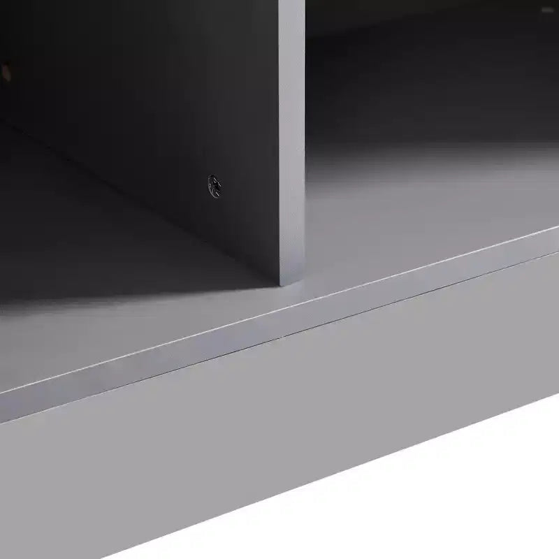 Lighted Display Cabinet LED Curio Cabinet Storage Cabinet with Tempered Glass Door, 2 Drawers, Adjustable Shelves, Modern Minimalist, Gray-ModernLuxe