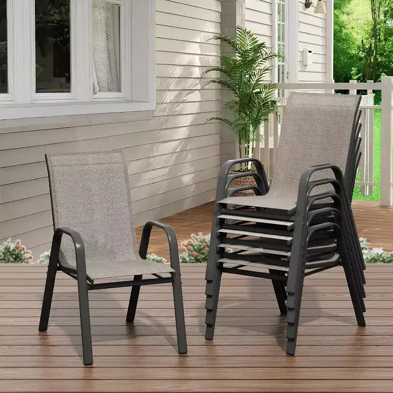Patio Chairs,Outdoor Stackable Dining Chairs Set of 4/6 All Weather Lightweight Textilene Outdoor Chair Sets with Armrests for Backyard,Pool Deck