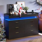 Modern TV Stand with 6 Drawers & LED Lights, Floating Countertop Coffee Bar for Living Room Entertainment Center