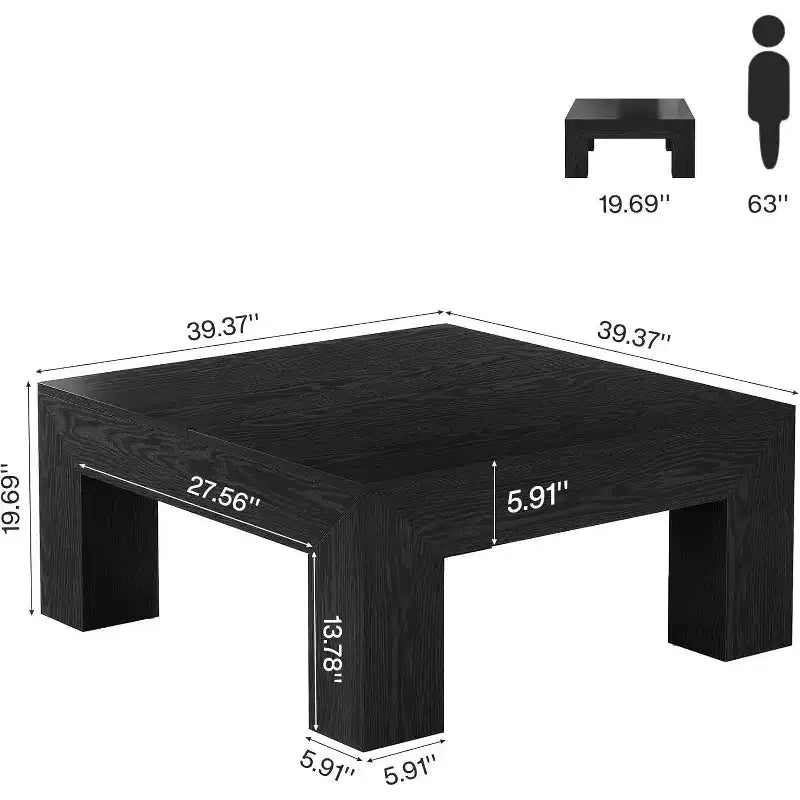 Table basse carrée Lantine de 99 cm pour salon, table basse d'appoint style ferme avec pieds en bois robustes, montage facile