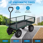 Heavy Duty Steel Garden Cart Wagon, 500 Lbs, Folding Utility Wagon with Removable Mesh Sides & Liner, 10 Pneumatic Tires, Pull Handle
