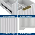 Modern Fluted Bathroom Vanity Set with Integrated Ceramic Basin Freestanding Bathroom Storage Vanity Cabinet with 3 Drawers for Contemporary Bathroom