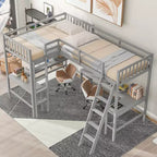 119''L 79.5''W Wood Twin Size L-Shaped Loft Bed with Ladder and 2 Built-in L-Shaped Desks