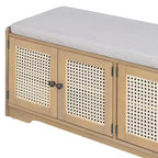 Whisen Rustic Wood Storage Bench, Entryway Shoe Bench with Removable Cushion, Adjustable Shelves