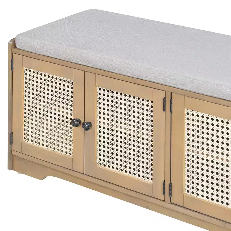 Whisen Rustic Wood Storage Bench, Entryway Shoe Bench with Removable Cushion, Adjustable Shelves