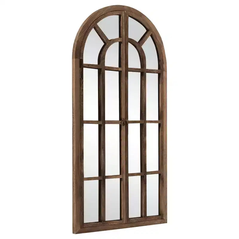 Full-Length Wall Mirror, Solid Wood Grid Arch Design, Openable, No Stand