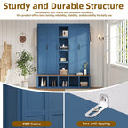 Black / White / Blue Farmhouse Hall Tree with Shoe Cabinet, Bench, Hooks and Open Shelves for 1窶・ Person