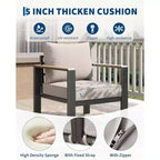 5-Piece Sectional Conversation Set, Aluminum Outdoor Patio Furniture Set, Modern Outdoor Seating, for Porch, Balcony, Deck