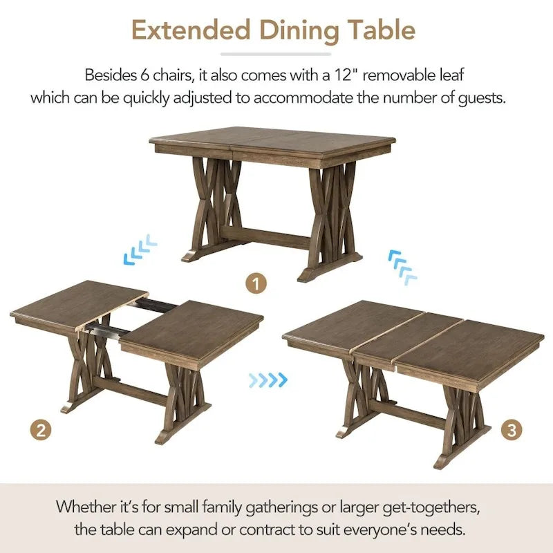 7-Piece Dining Table Set Extendable Kitchen Table Set with Upholstered Chairs,Grey
