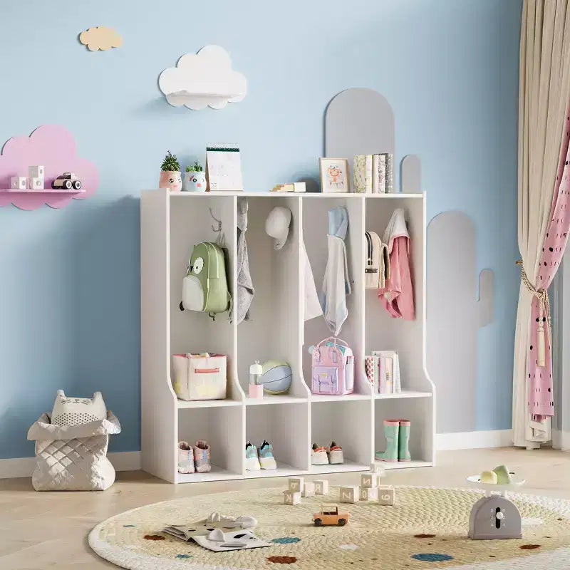 Acekool 4-Section Kids Coat Locker with 4 Cubbies & 8 Hooks for Classroom, Nursery & Home