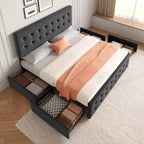 Storage Bed Frame with 4 Drawers & Adjustable Headboard - Upholstered Platform Bed