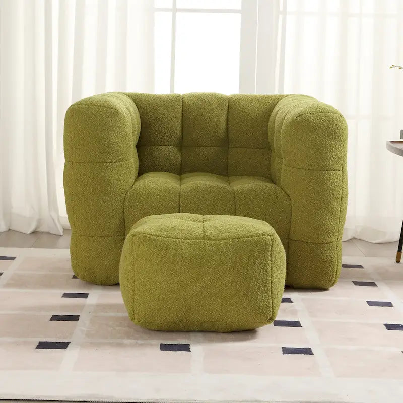 HOMEFUN Fauteuil d'appoint moderne capitonné en tissu bouclé avec ottoman