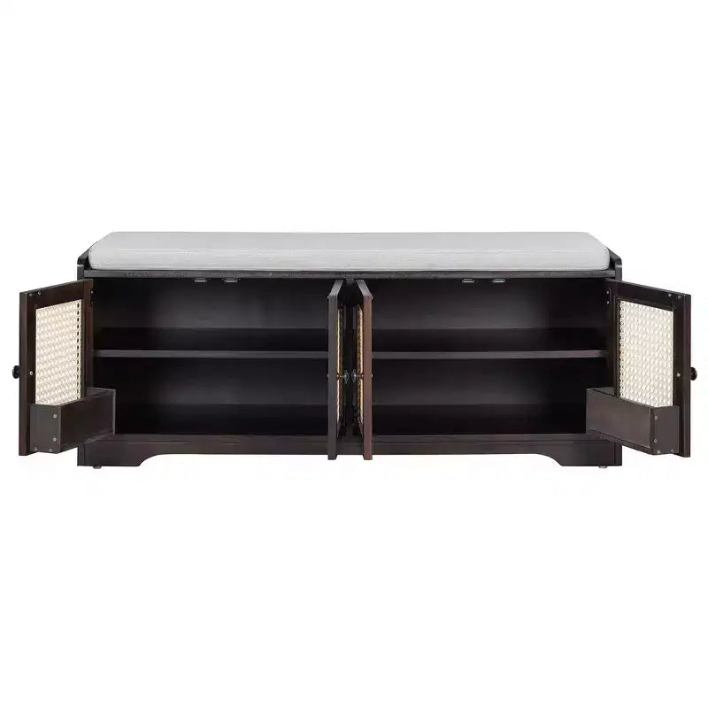 Whisen Rustic Wood Storage Bench, Entryway Shoe Bench with Removable Cushion, Adjustable Shelves