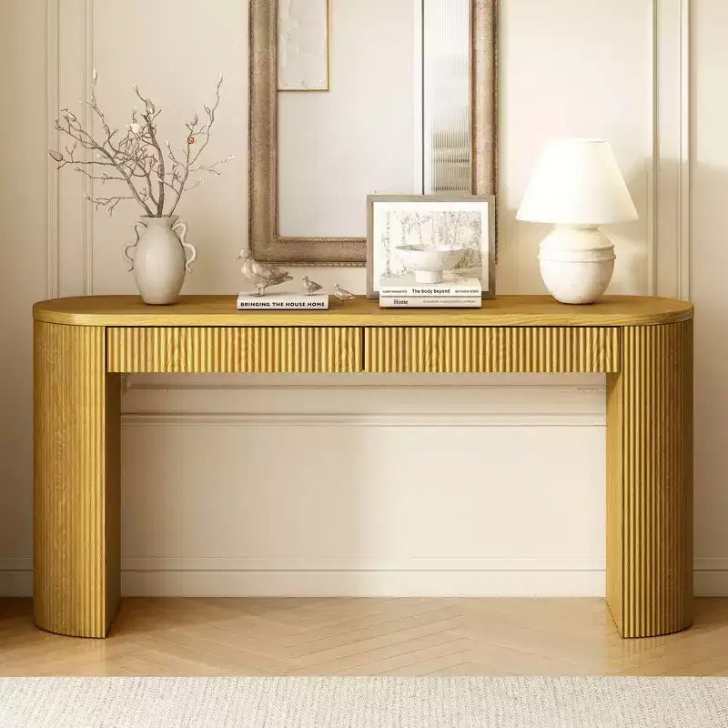 58.2IN Console Table with Adjustable Arched Sturdy Legs, Entryway Table with Large Top and Dual Drawers, Accent Table for Living Room