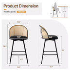 Bekrvio 26 Mid-Century Modern Swivel Bar Stools Set of 2/3/4, Boucle Upholstered Bar Chairs with Rattan Back & Metal Legs for Kitchen Counter