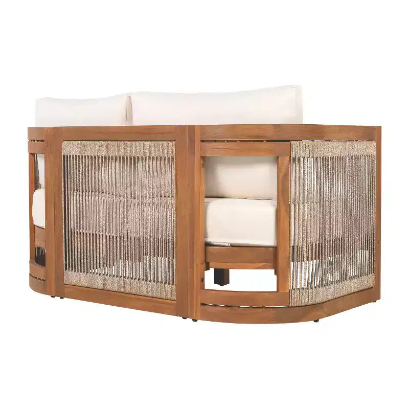 Christopher Knight Home Crune 6 Piece Outdoor Acacia Wood Curved Tub Design Seating Set with Woven Rope