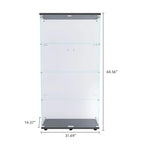 Lighted Two Door Glass Cabinet Glass Display Cabinet with 4 Shelves, Black