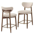 VASAGLE Wooden Bar Stools Set of 2, Upholstered Counter Height Barstools with Solid Wood Legs, Ergonomic Backrest, Linen-Look Fabric, Cappuccino