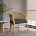 TUYOHW Modern Wood Accent Chair with Thick Upholstered Comfy Chair with Rattan Curved Backrest Lounge Armchair for Living Room, Bedroom