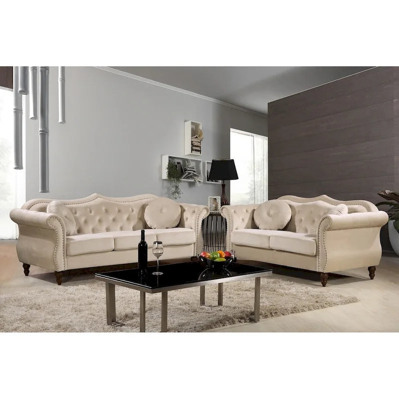 Gracewood Hollow Mantel Mid-century Nailhead Chesterfield Sofa Set