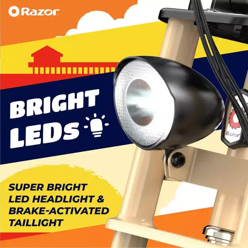 Razor Rambler Step Over Electric Scooter - Beige: 350W Motor, 15.5 mph Speed
