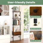 Costway 2 PCS 5-Tier Bookshelf w/ Drawer 70 Wall Mount Ladder Bookcase w/ Metal Frame