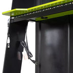 L-Shaped Gaming Loft Bed with Desks, Double Twin Loft Beds with LED Lights, USB Ports, Storage Bookshelves, Wood Corner Loft Bed for 2
